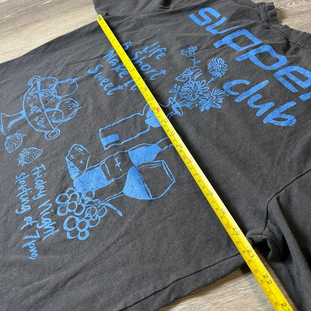 Recycled Threads Supper Club T-Shirt Mens L Black Blue Graphic Tee Wine Foodie